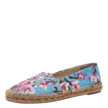 Pre Owned Dolce and Gabbana Blue Canvas Floral Print Espadrilles Size 39