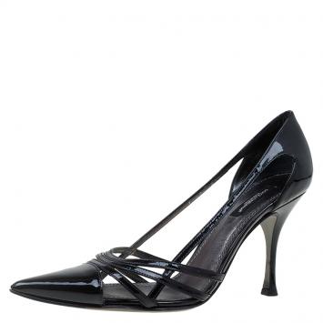 Pre Owned Dolce and Gabbana Black Patent Cutout Pointed Toe Pumps Size 37.5