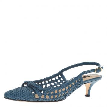 Pre Owned Dolce and Gabbana Blue Woven Leather Bellucci Slingback Sandals Size 36