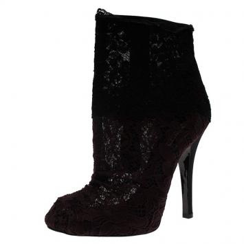 Pre Owned Dolce and Gabbana Two Tone Lace Peep Toe Ankle Boots Size 40