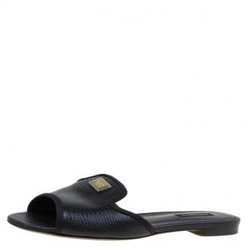مملوكة مسبقًا Dolce and Gabbana Black Leather Sofia Slides Size 38