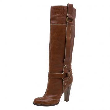 Pre Owned Dolce and Gabbana Brown Leather Riding Knee Boots Size 38.5