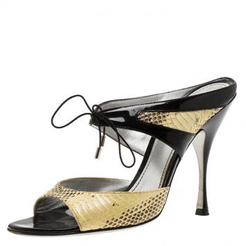Pre Owned Dolce and Gabbana Beige Snakeskin And  Leather and  Lace Up Sandals Size 40