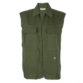 Pre Owned Dries Van Noten Olive Green Patch Pocket Detail Zip Front Vest M