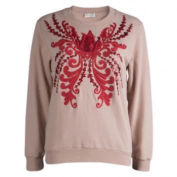 Pre Owned Dries Van Noten Pastel Pink Embroidered Embellished Sweatshirt S