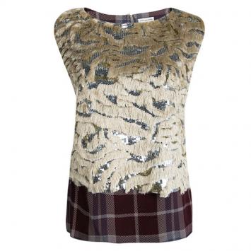 Pre Owned Dries Van Noten Fringe Detail Sequin Embellished Sleeveless Top M
