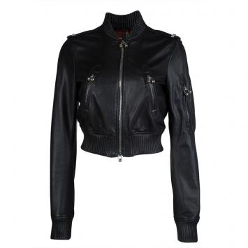 Pre Owned DSquared2 Black Leather Bomber Jacket M