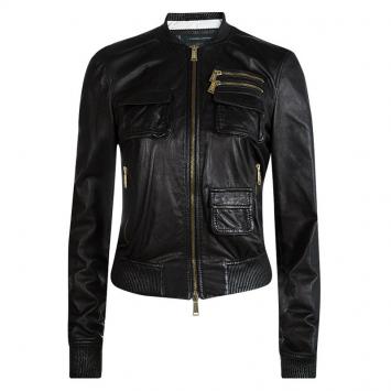 Pre Owned Dsquared2 Black Lamb Leather Bomber Jacket M