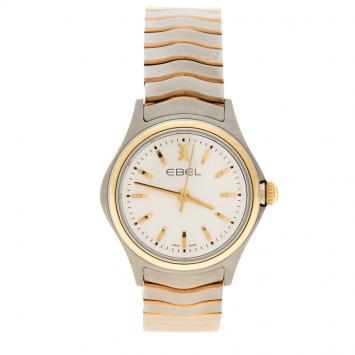 Pre Owned Ebel White Stainless Steel & 18k Yellow Gold Wave Lady 1216196 Women's Wristwatch 30MM