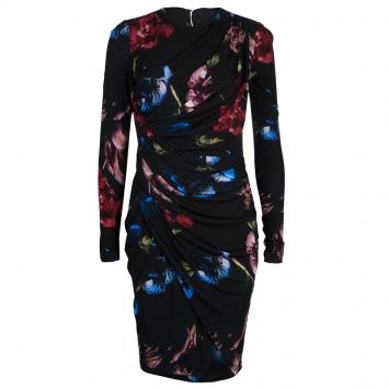 Pre Owned Elie Saab Black Floral Print Dress M