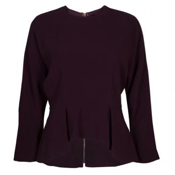 Pre Owned Elie Saab Burgundy Long Sleeve Peplum Top M