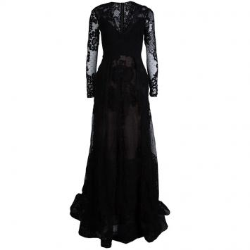 Pre Owned Elie Saab Black Lace Long Sleeve Gown S
