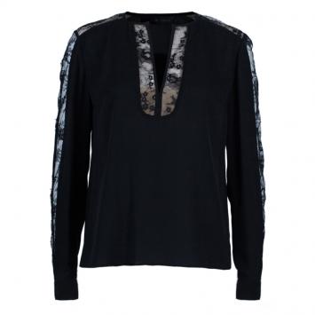 Pre Owned Elie Saab Black Lace Detail Long Sleeve Top S