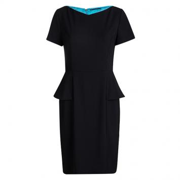 Pre Owned Elie Tahari Black Short Sleeve Half Peplum Sybil Dress M