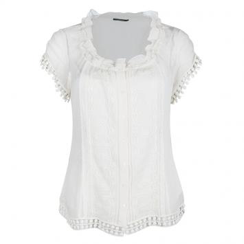 Pre Owned Elie Tahari Cream Lace Insert Crinkled Silk Chiffon Blouse S