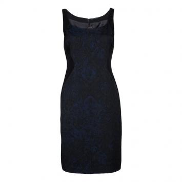 Pre Owned Elie Tahari Black Contrast Jacquard Hourglass Panel Detail Sleeveless Dress M