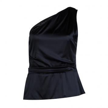 Pre Owned Elie Tahari Black Silk Draped One Shoulder Top M