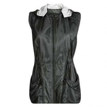 Pre Owned Elie Tahari Olive Green Perforated Leather Hooded Zip Front Jacket L