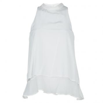 مملوكة مسبقًا Elizabeth and James White Mandarin Collar Sleeveless Silk Blouse S