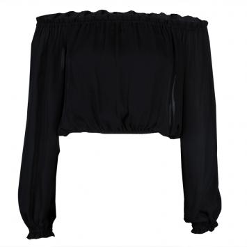 مملوكة مسبقًا Elizabeth and James Sheer Black Off Shoulder Long Sleeve Cropped Silk Top XS