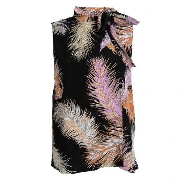 Pre Owned Emilio Pucci Black Feather Printed Silk Blouse M