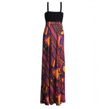 Pre Owned Emilio Pucci Multicolour Printed Silk Contrast Bodice Maxi Dress S