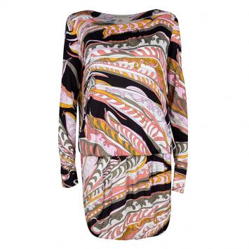 Pre Owned Emilio Pucci Multicolor Printed Drop Waist Detail Long Sleeve Dress M