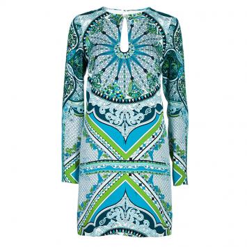 Pre Owned Emilio Pucci Multicolor Printed Long Sleeve Shift Dress S