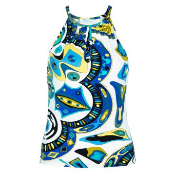 Pre Owned Emilio Pucci Blue Multicolor Print Top M