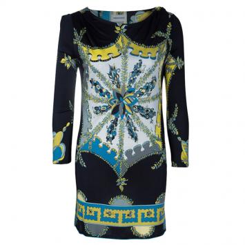 Pre Owned Emilio Pucci Printed Stretch Jersey Dress M