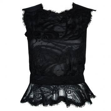 Pre Owned Emilio Pucci Black Lace Sleeveless Peplum Top S