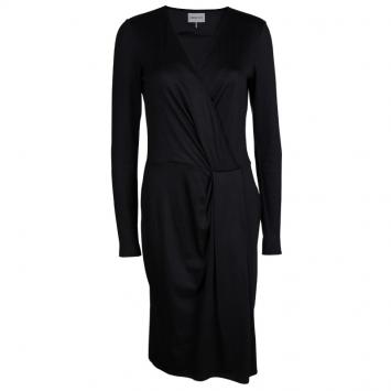 Pre Owned Emilio Pucci Black Knit Long Sleeve Draped Overlap Dress M