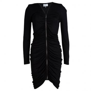 Pre Owned Emilio Pucci Black Knit Ruched Zip Front Dress M