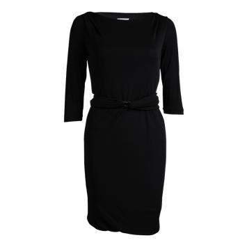 Pre Owned Emilio Pucci Black Jersey Belted Dress S