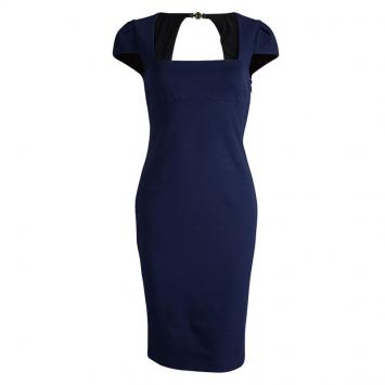 Pre Owned Emilio Pucci Navy Blue Cap Sleeve Fitted Dress S