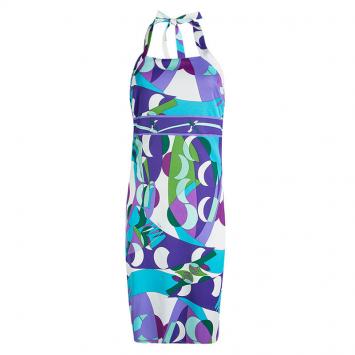 Pre Owned Emilio Pucci Multicolor Printed Knit Halter Dress M
