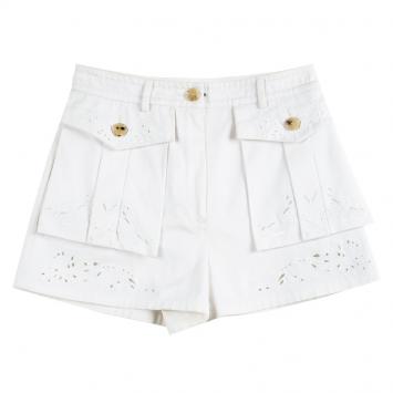 Pre Owned Emilio Pucci Off White Cutout Butterfly Embroidered Shorts M