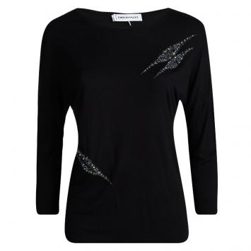 Pre Owned Emilio Pucci Black Embellished Long Sleeve Top S