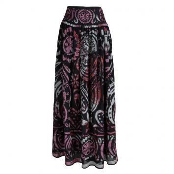 Pre Owned Emilio Pucci Multicolor Print Embroidered Gathered Maxi Skirt S