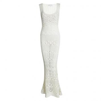 Pre Owned Emilio Pucci Cream Perforated Chunky Knit Sleeveless Maxi Dress M