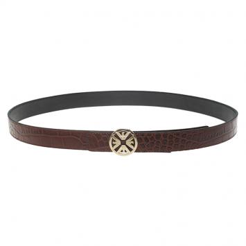 Pre Owned Emporio Armani Brown Croc Embossed and Black Leather Reversible Belt 110 CM
