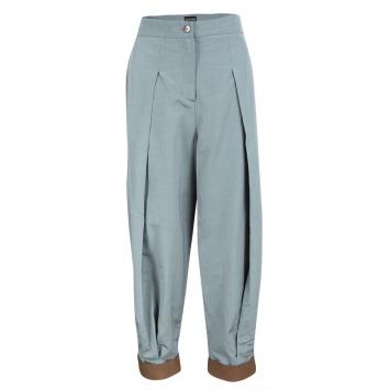 Pre Owned Emporio Armani Grey Leather Cuff Detail High Waist Pants M