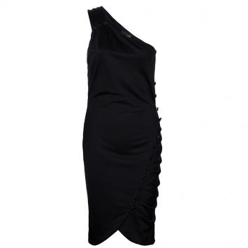 Pre Owned Emporio Armani Black One Shoulder Button Detail Dress M