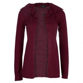 Pre Owned Emporio Armani Maroon Sequin Ruffle Collar Detail Long Sleeve Buttondown Cardigan M