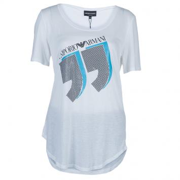 Pre Owned Emporio Armani White Studded Logo T-Shirt L