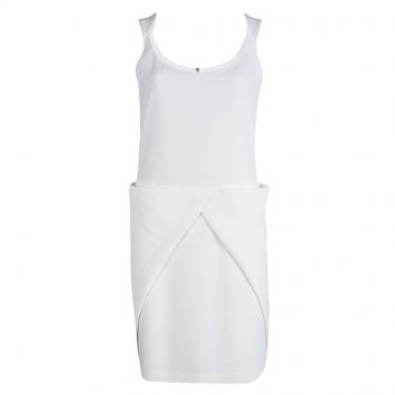 Pre Owned Emporio Armani White Draped Pocket Detail Sleeveless Dress M