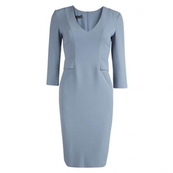 Pre Owned Emporio Armani Grey V-neck Button Detail Fitted Dress S