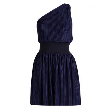 مملوكة مسبقًا Emporio Armani Navy Blue Plisse One Shoulder Dress M
