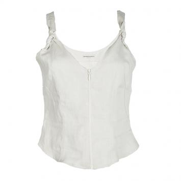 Pre Owned Emporio Armani Cream Linen Knotted Strap Detail Zip Front Crop Top S