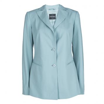 Pre Owned Emporio Armani Teal Blue Wool Tailored Two Button Blazer M